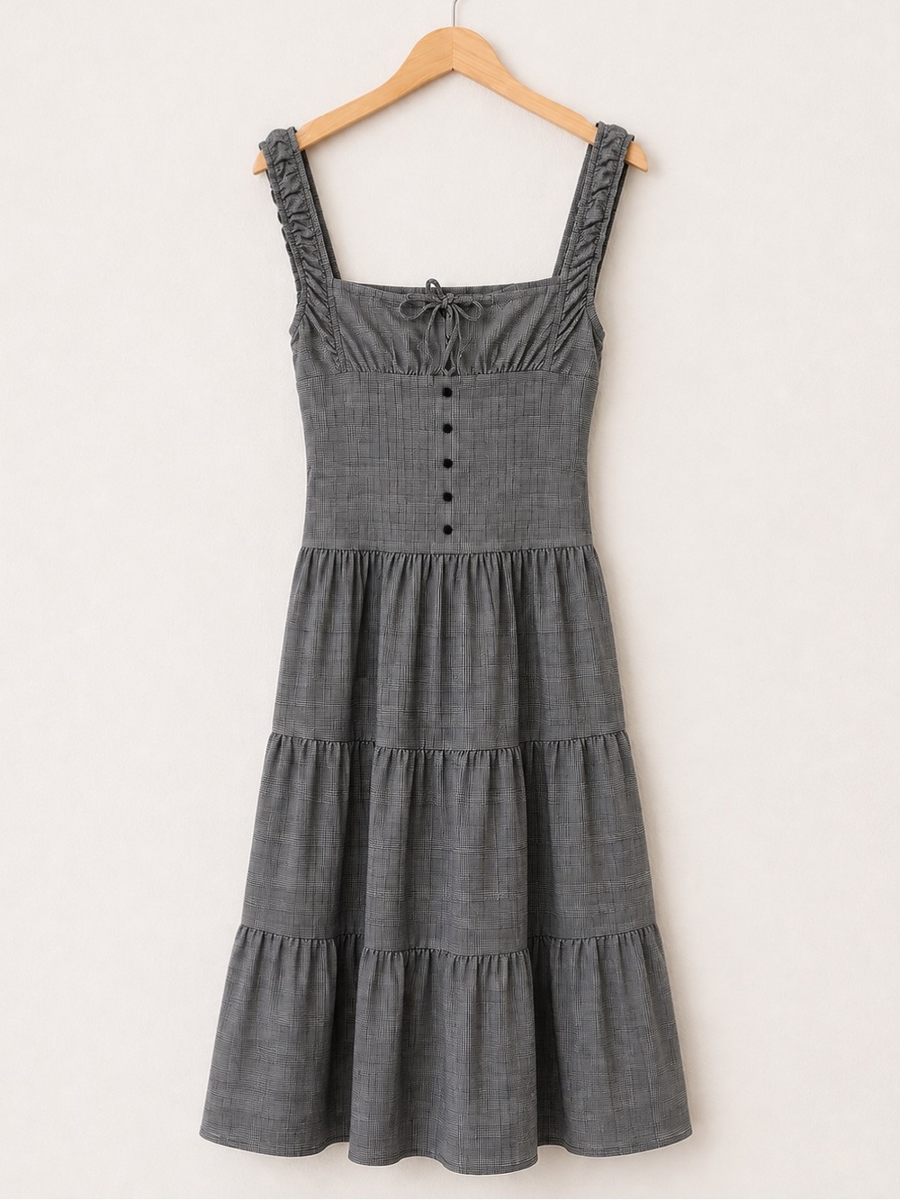 LIONESS Onyx Gingham Check Square Corset Neck Tiered Ballerina Corset Maxi Dress - Picture 5 of 8